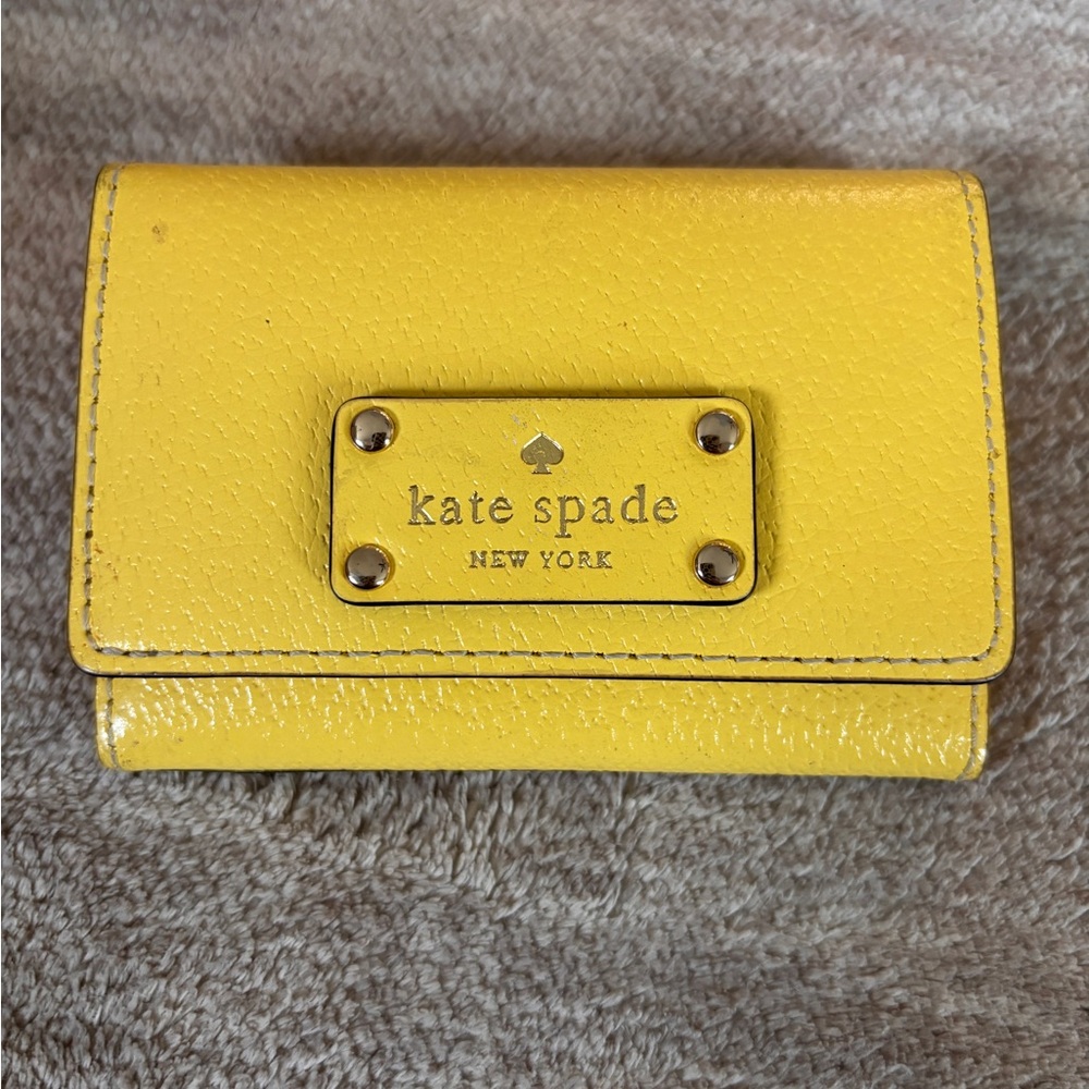 kate spade Yellow and Peach Leather Compact Card Wallet